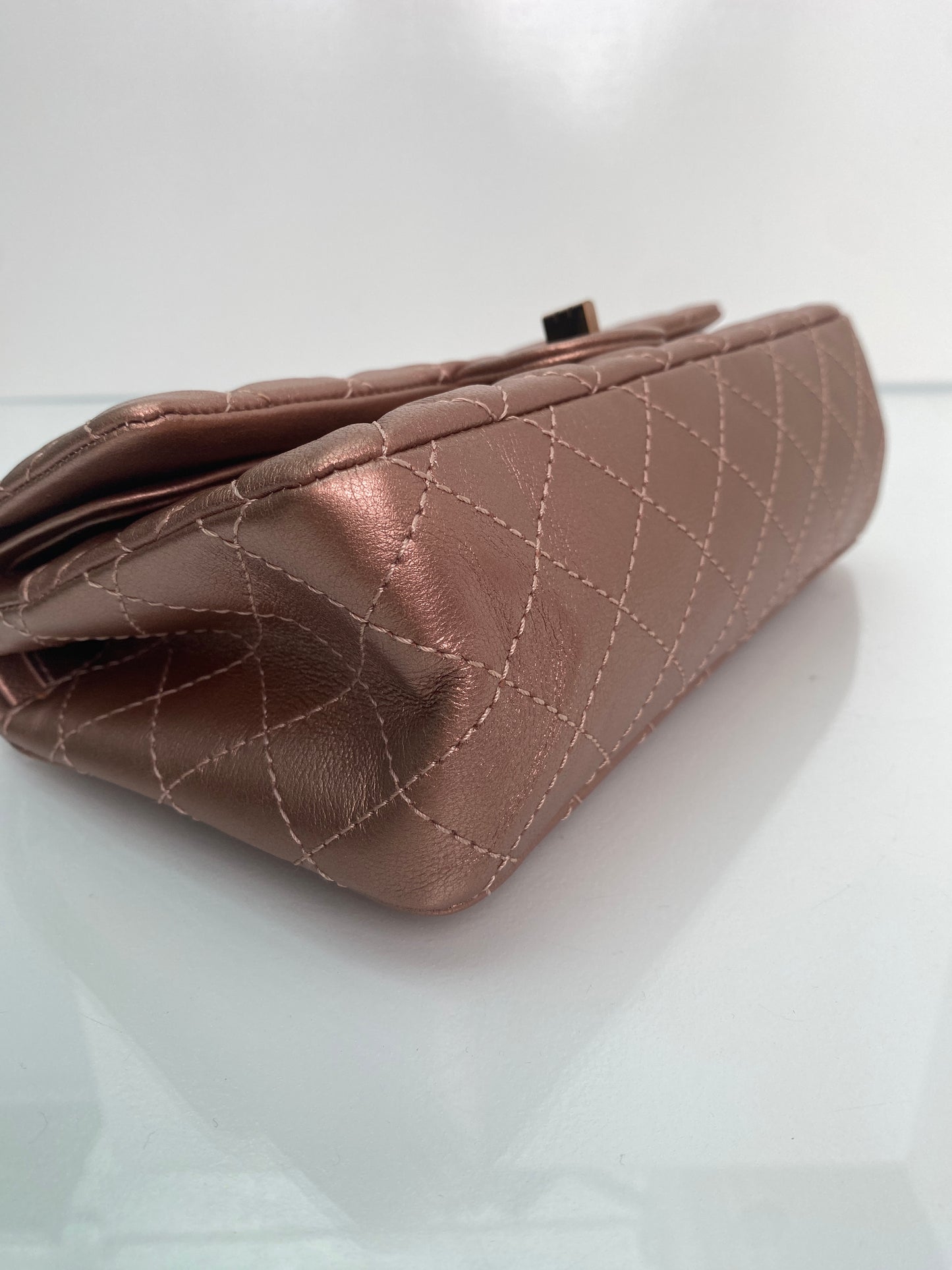 Chanel 225 Medium Double Flap Rose Gold Metallic Bag Reissue RGHW