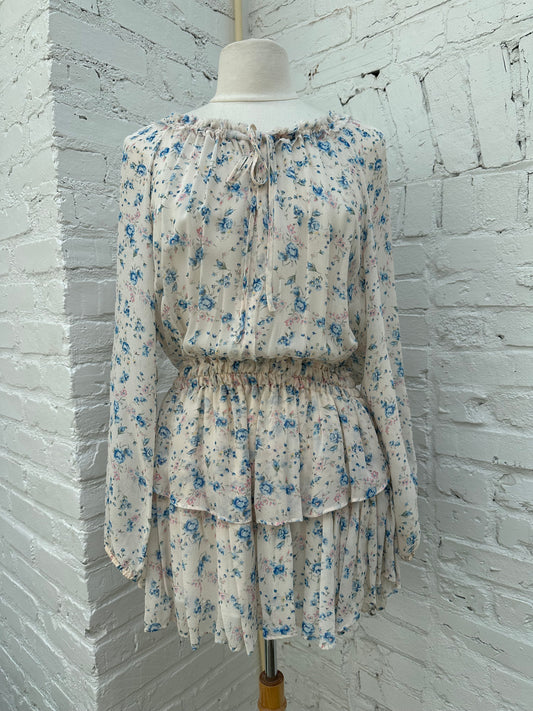 LoveShackFancy White, Blue & Pink Floral Dress, M