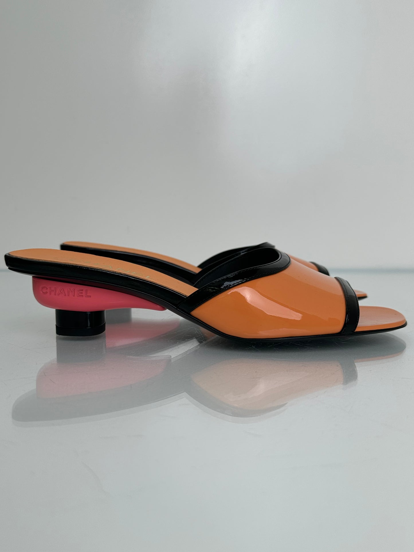 Chanel Orange & Pink Patent Kitten Heels, 39
