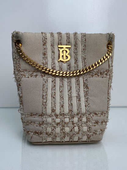 Burberry Tan & Beige Lola Needle Punch Check Canvas Small Bucket Bag GHW