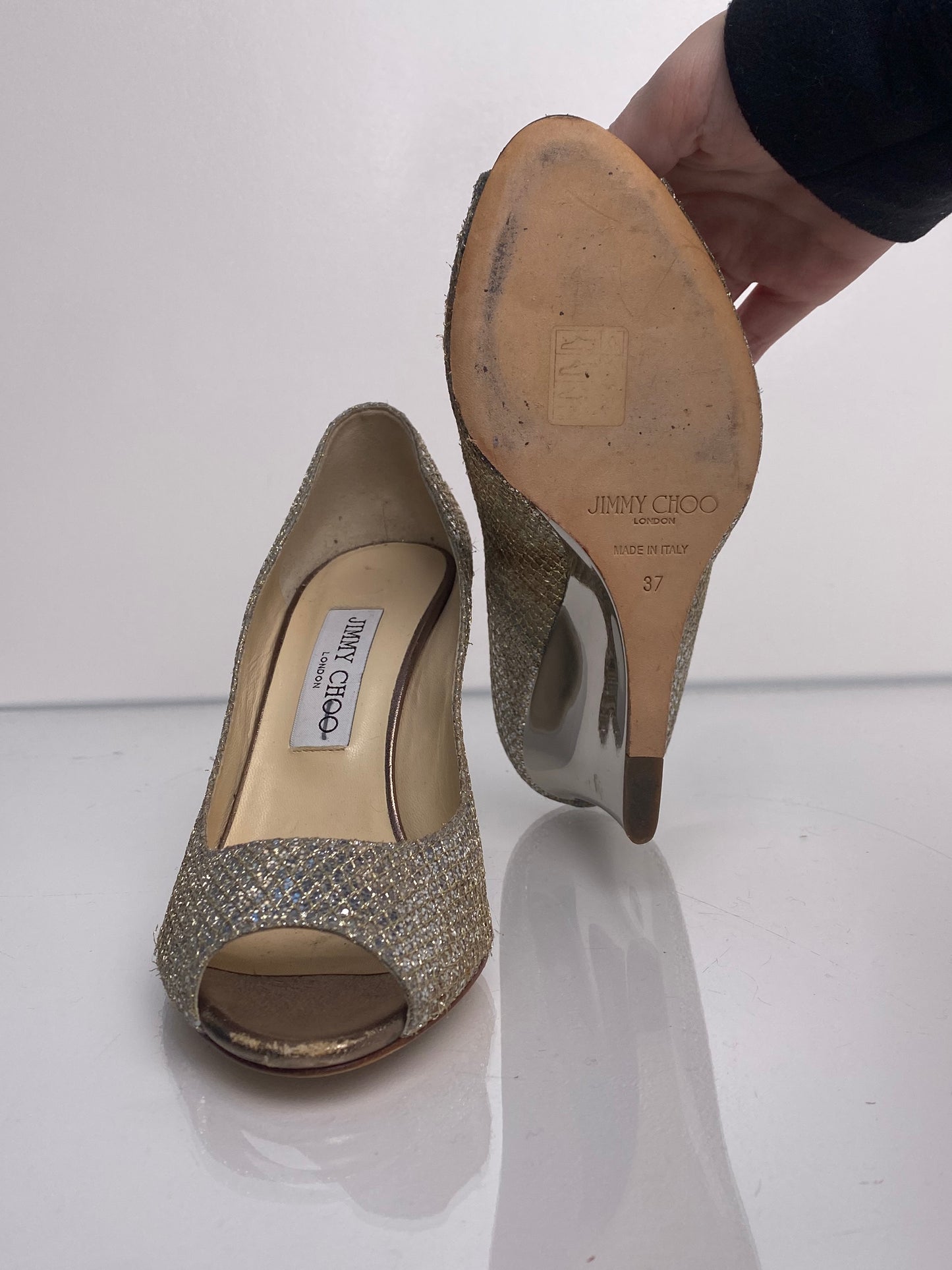 Jimmy Choo Gold & Silver Sequin Wedges, 37