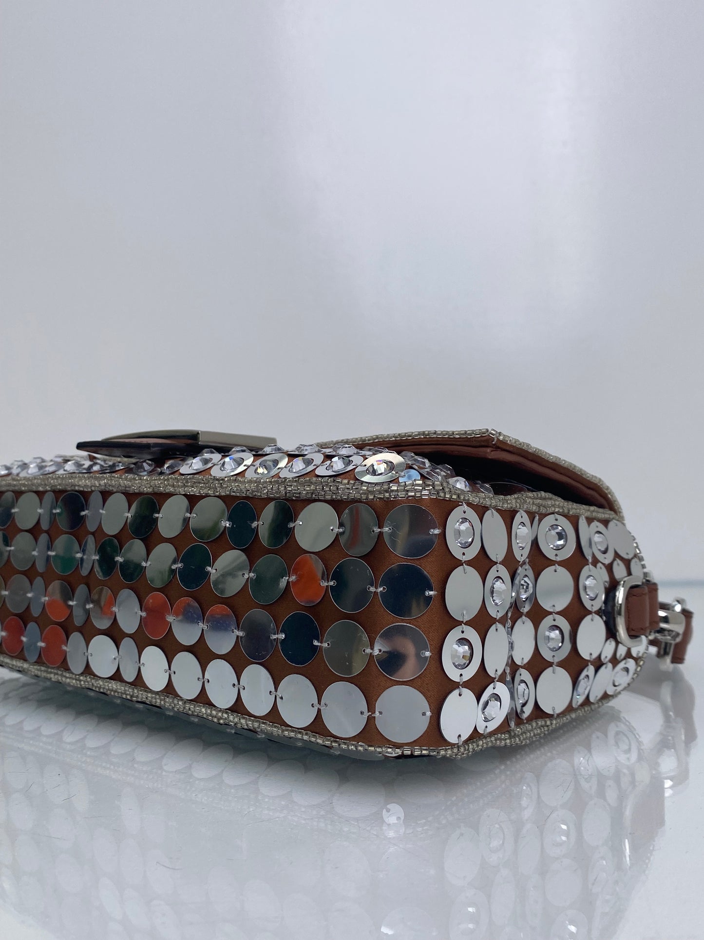 Fendi Brown & Silver Sequin Baguette Bag SHW