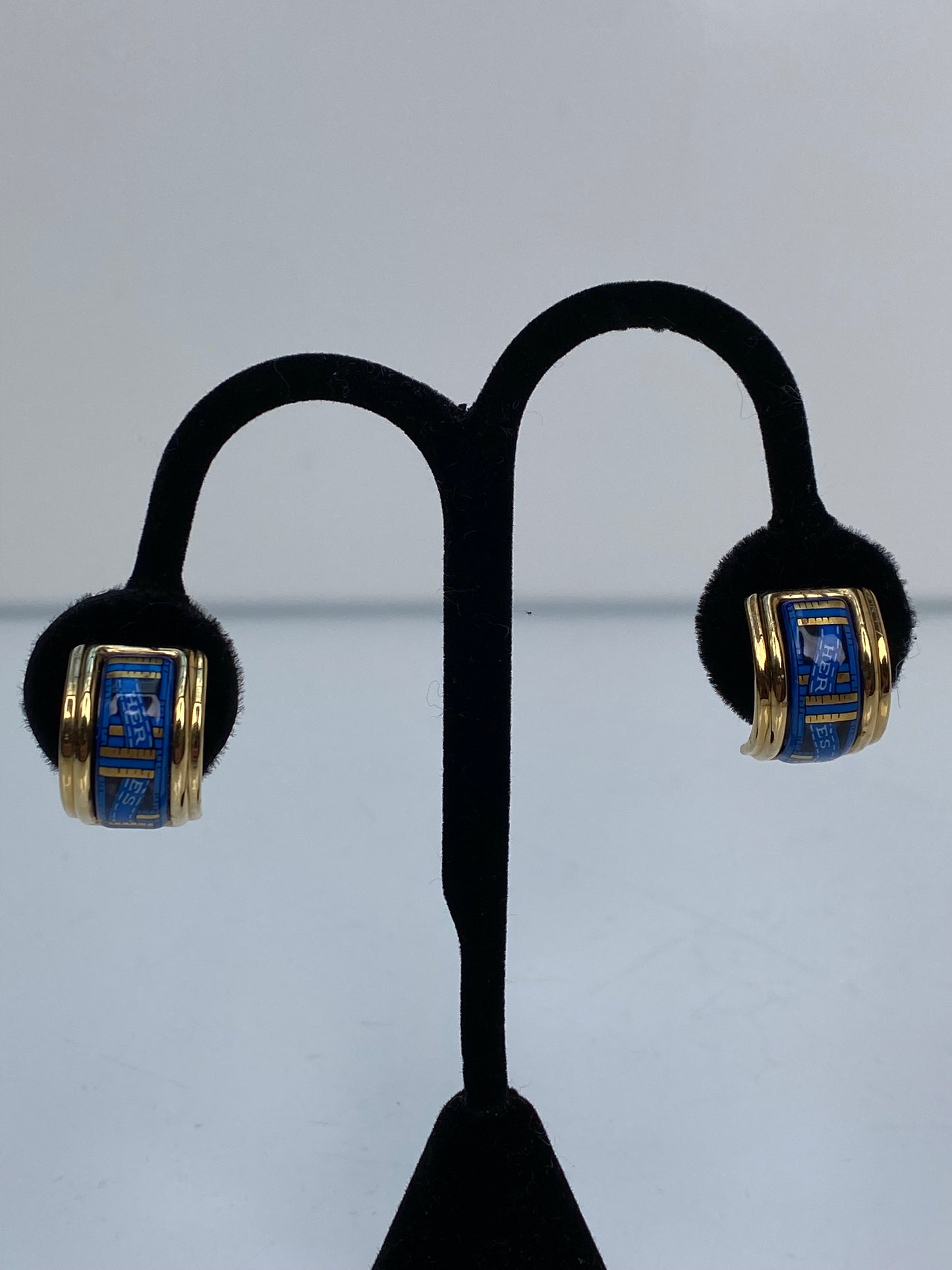 Hermes Blue Cloisonne Ribbon Clip Ons