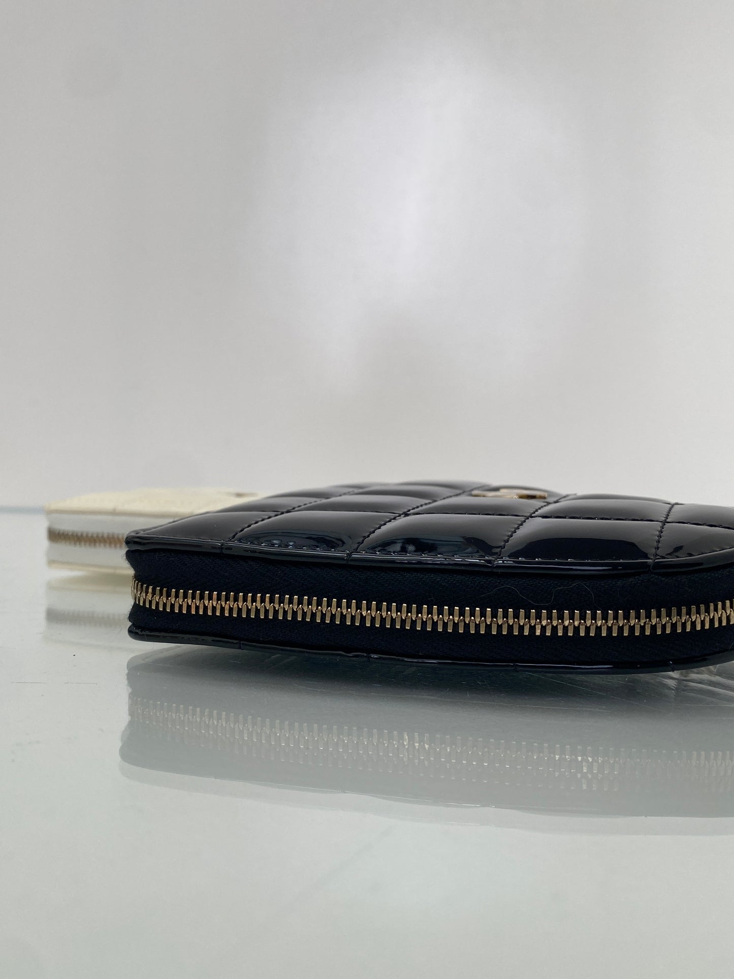 Chanel White & Black Patent Heart Chain Clutches on Chain Bag GHW