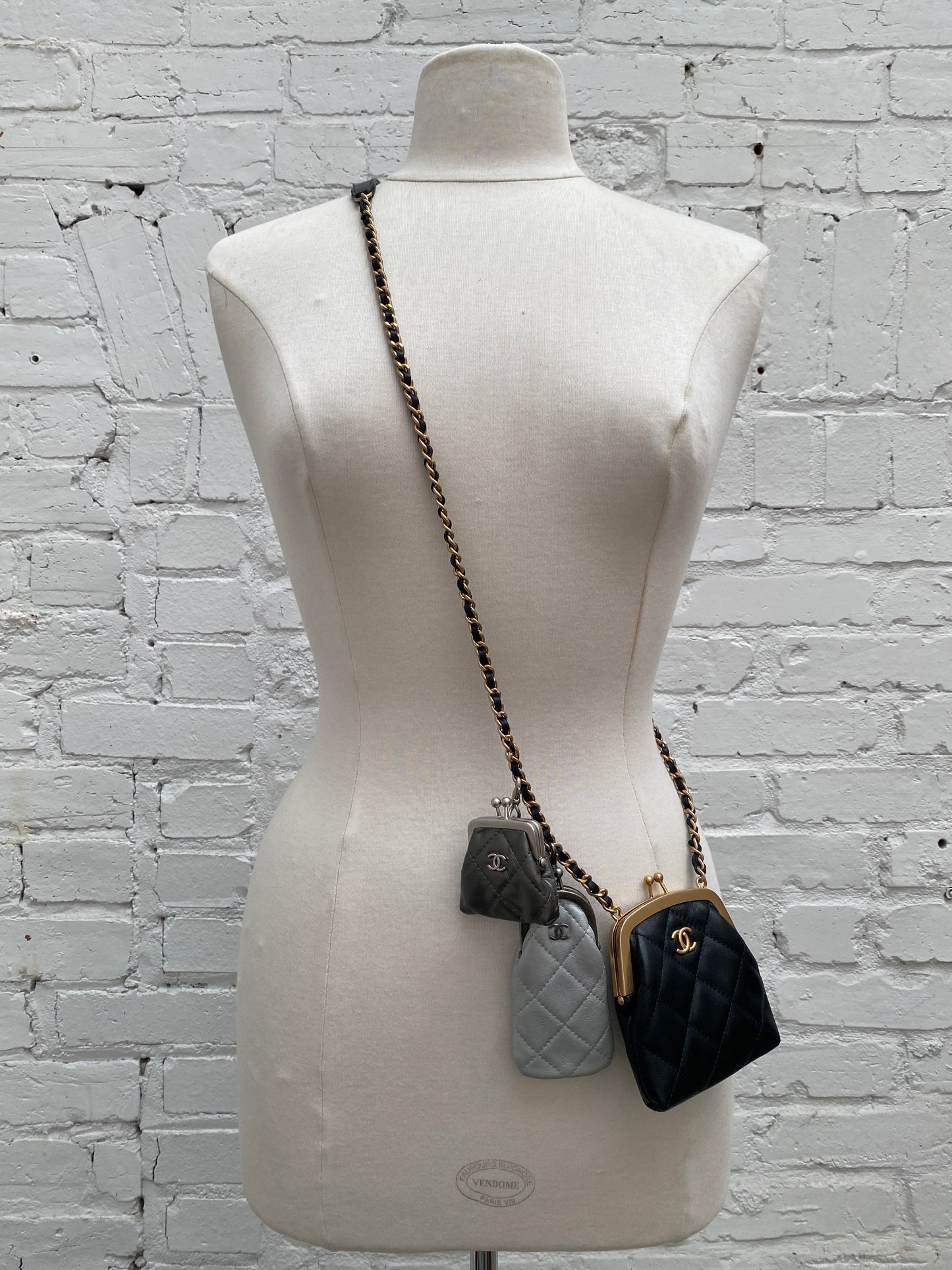 Chanel Black, Grey, & Silver Quilted Leather Mini Multi Clutches Bag GHW