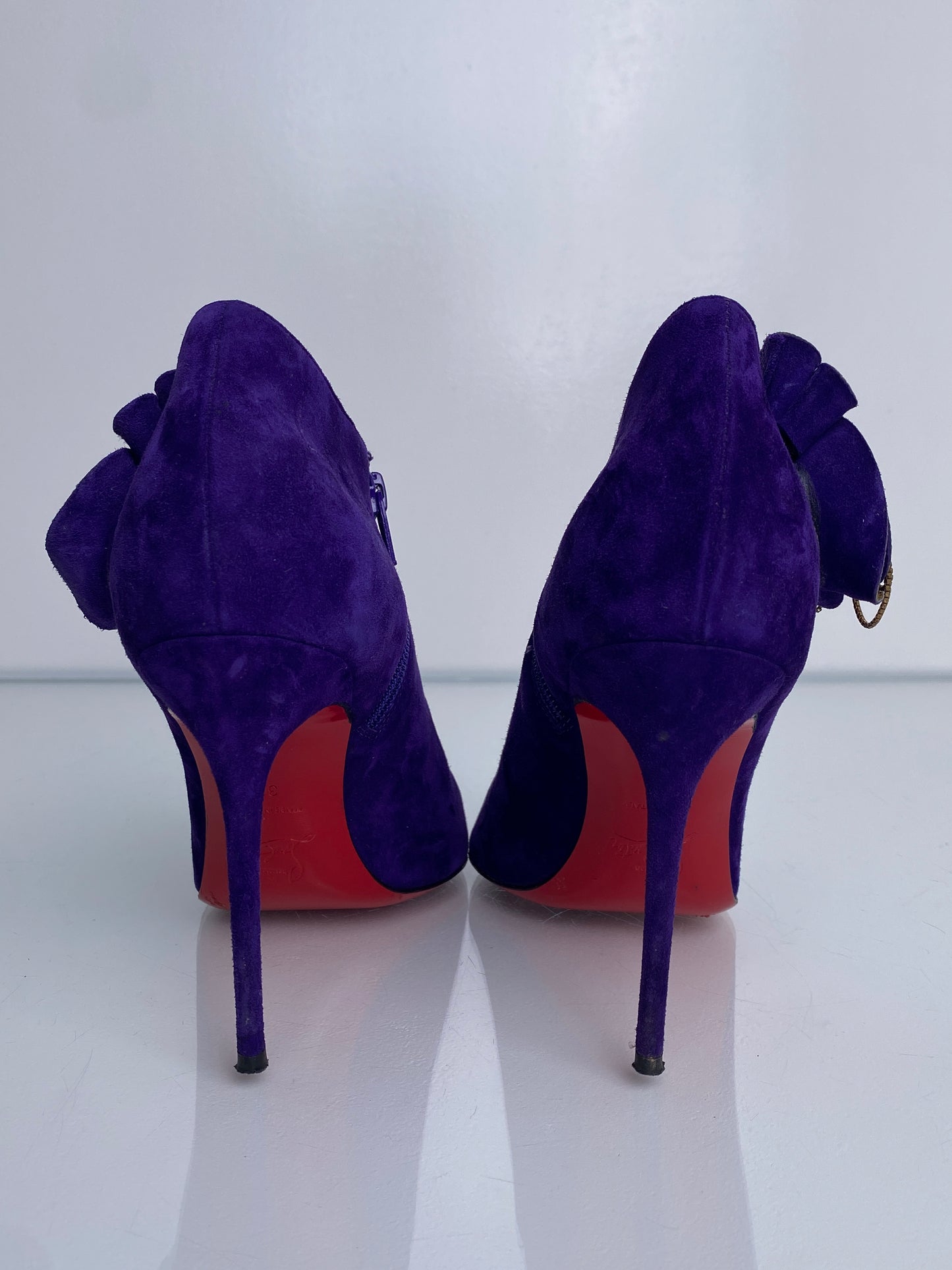 Christian Louboutin Purple Suede Flower Booties 39