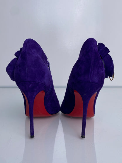 Christian Louboutin Purple Suede Flower Booties, 39