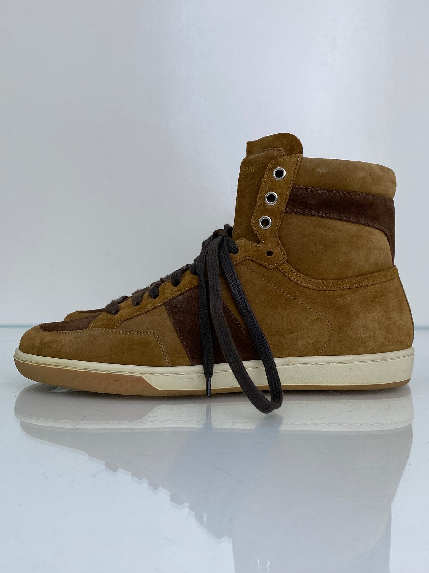 Saint Laurent Men’s Tan & Brown Suede High Top Sneakers, 43