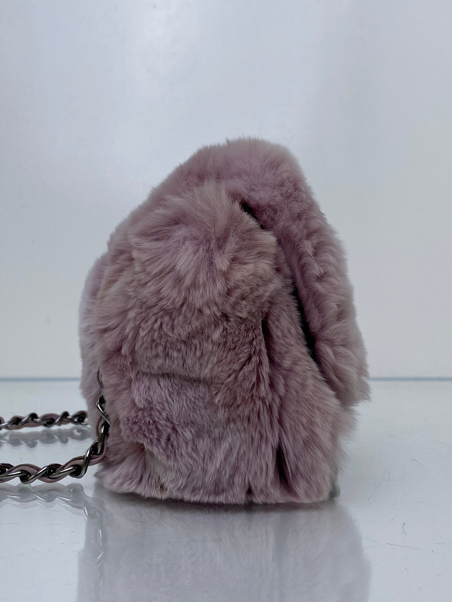 Chanel Pink Rabbit Fur-Trimmed & Blue Tweed Fantasy Flap Shoulder Bag RHW