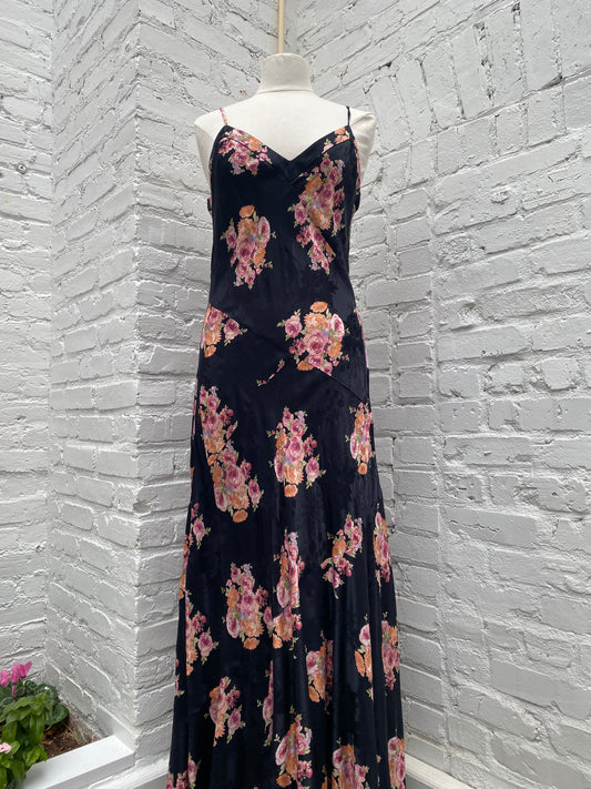 LoveShackFancy Black Floral Slip Dress, L