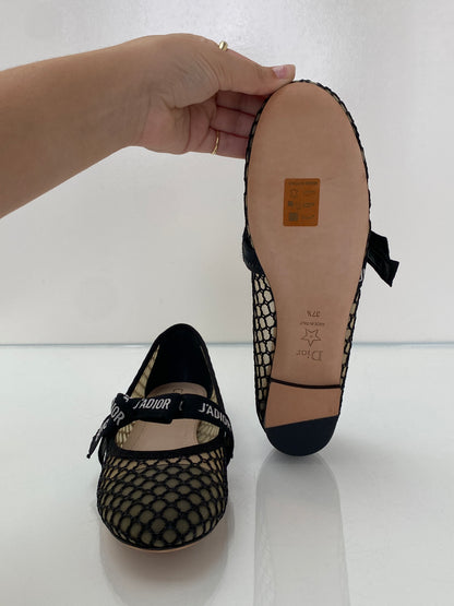 Dior Black Mesh Ballet Flats, 37.5