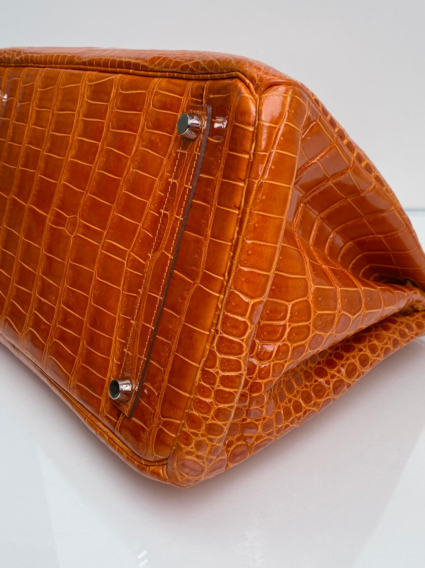 Hermes Birkin 35 Orange Shiny Porosus Crocodile PHW #P