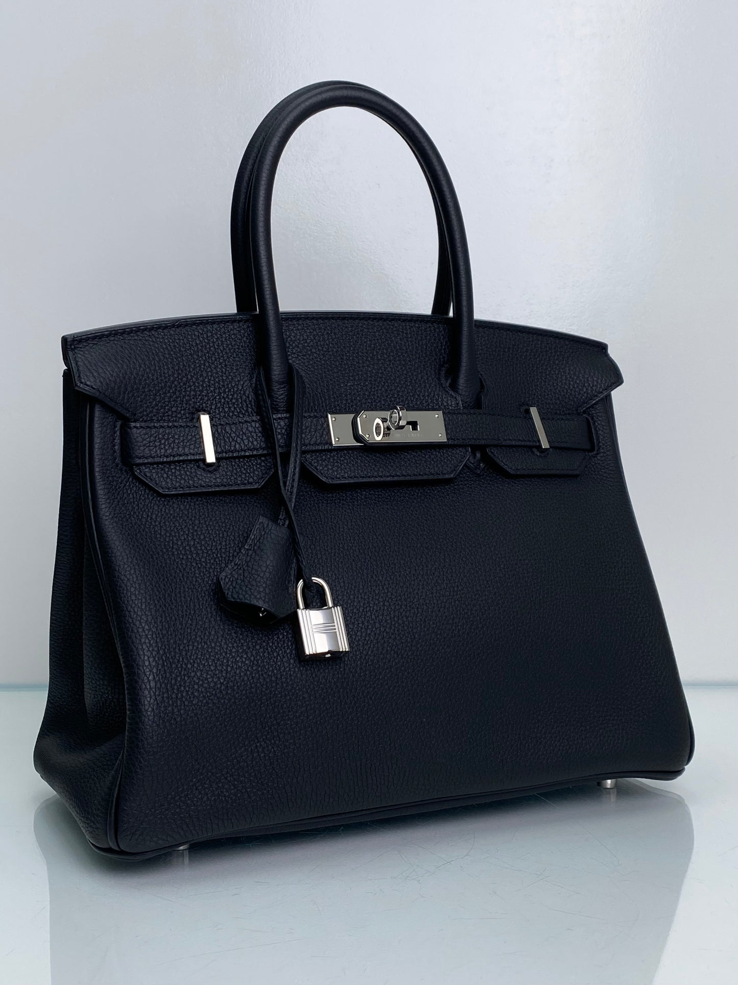 Hermes Birkin 30 Black Clemence PHW #Y
