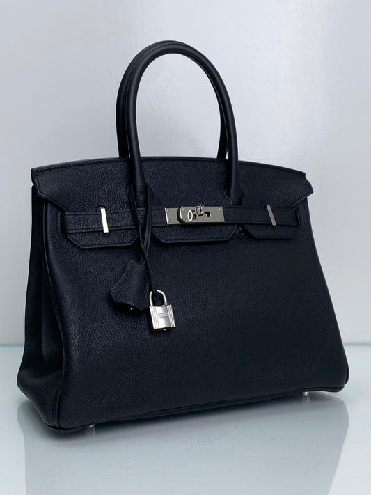 Hermes Birkin 30 Black Clemence PHW #Y