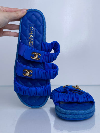 Chanel Blue CC Ruched Sandals, 40