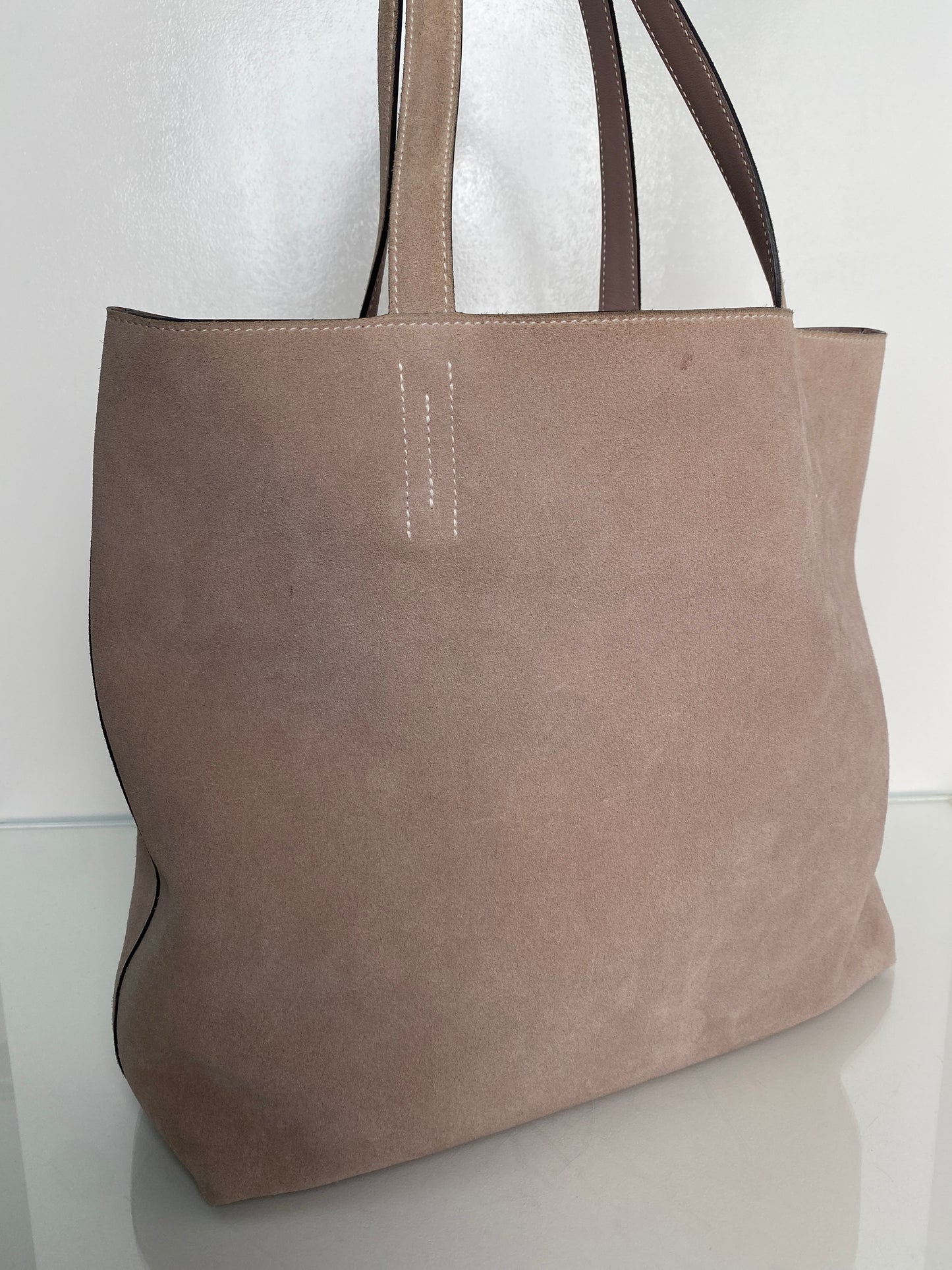 Hermes Double Sens 45 Reversible Suede Taupe Tote