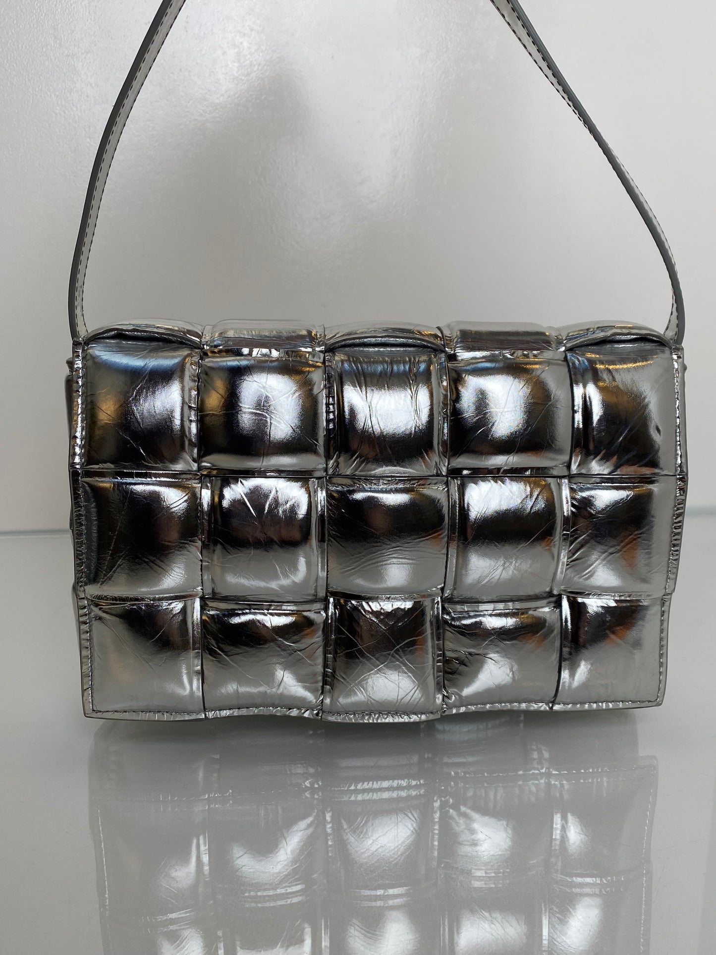 Bottega Veneta Silver Mirror Padded Cassette Bag SHW