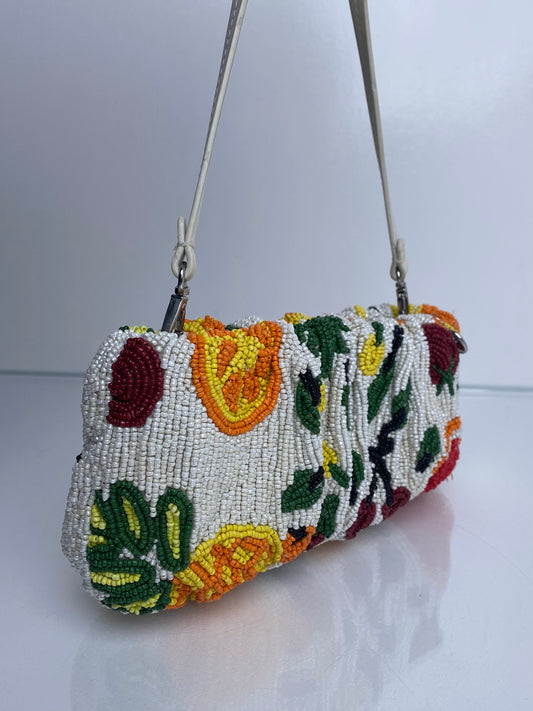 Staud White & Multicolor Beaded Fruit Bag SHW