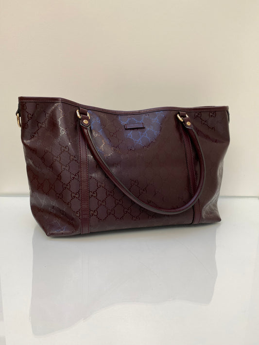 Gucci Burgundy Patent Logo Tote