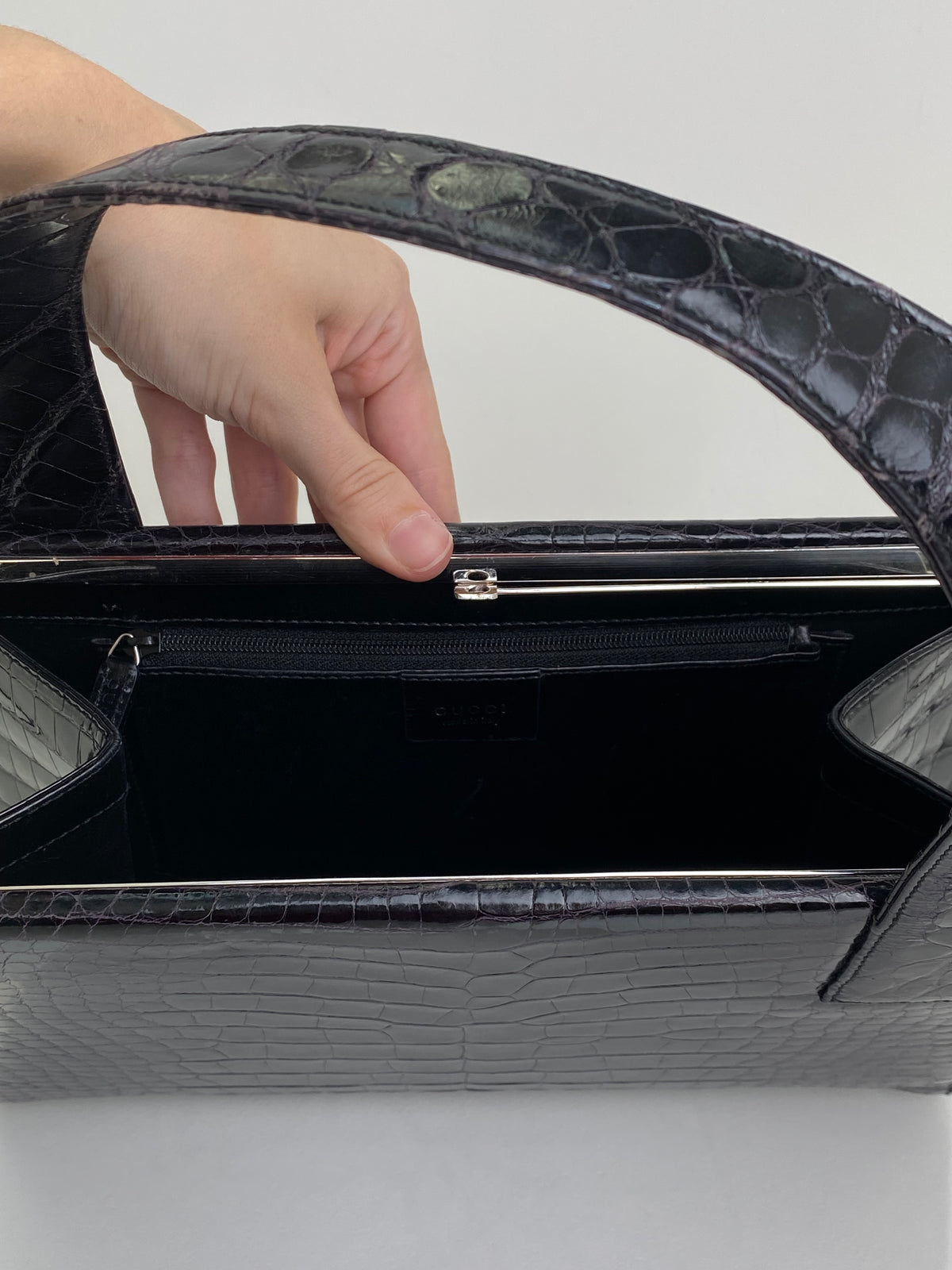 Gucci Vintage Black Crocodile Shoulder Bag SHW