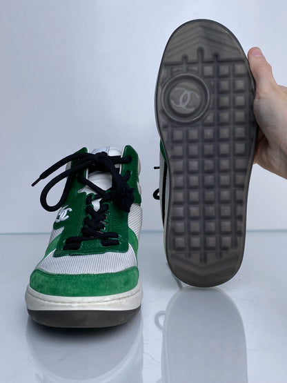 Chanel Green CC High Top Sneakers, 39