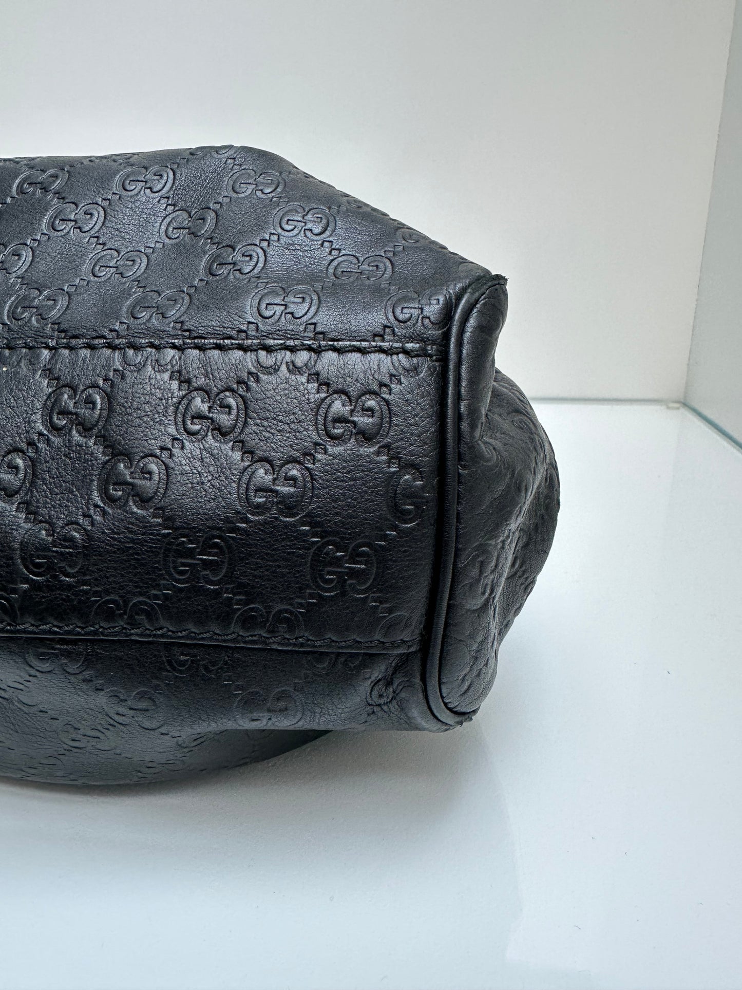 Gucci Black Monogram Black Leather Hobo Bag