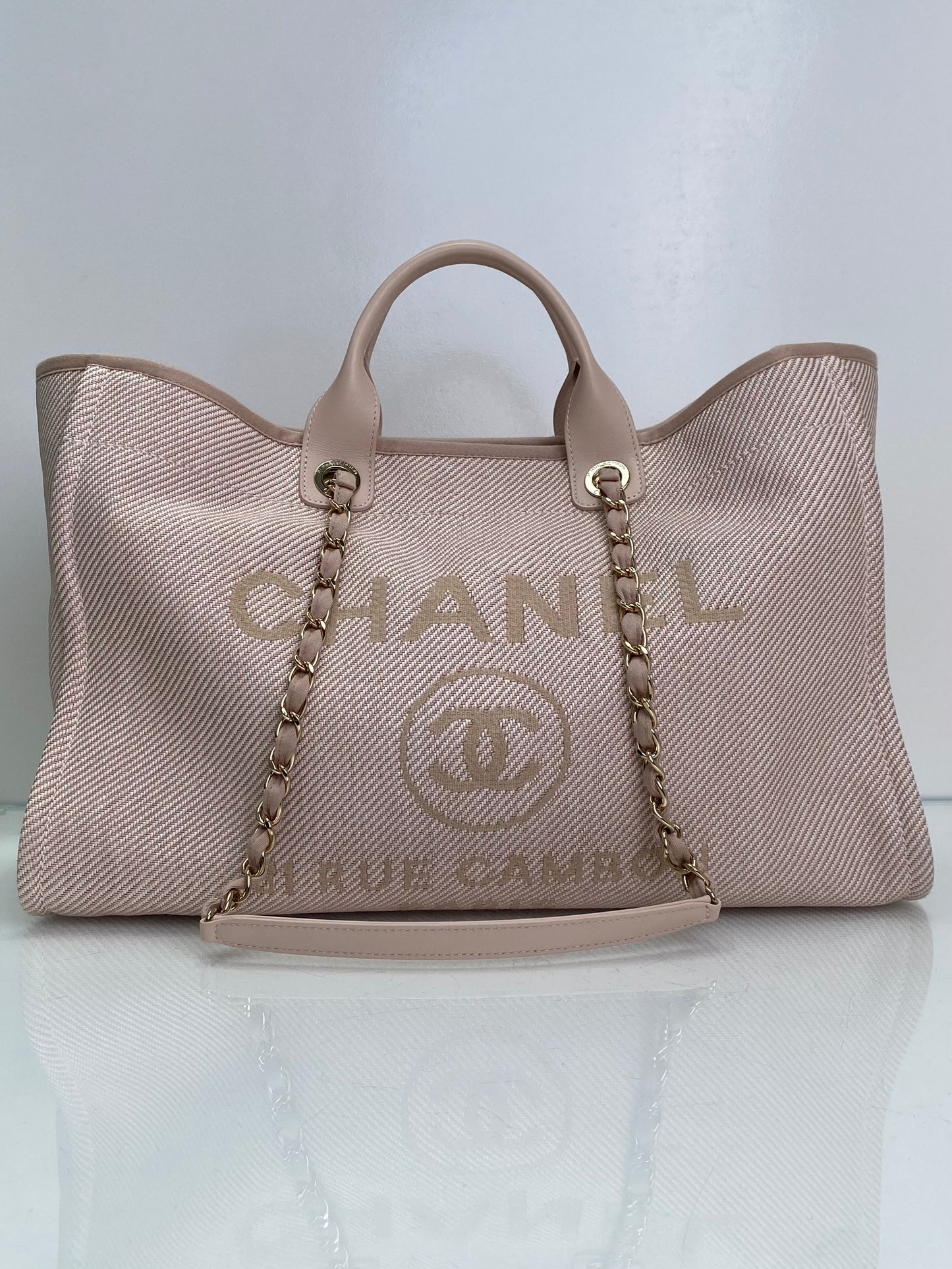 Chanel Light Pink Mixed Fibers Deauville Tote Bag GHW