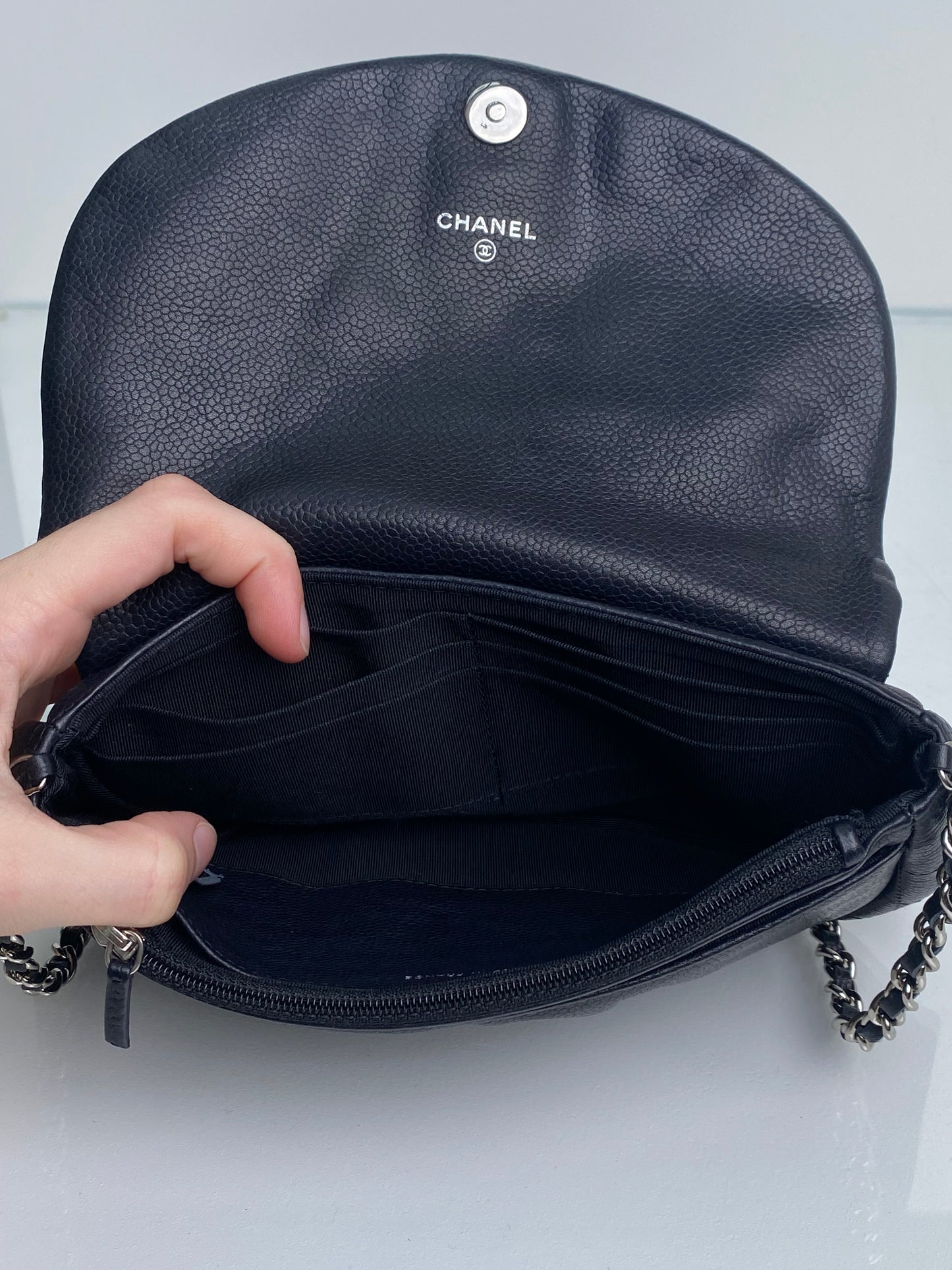 Chanel Black Caviar Halfmoon Wallet On Chain SHW