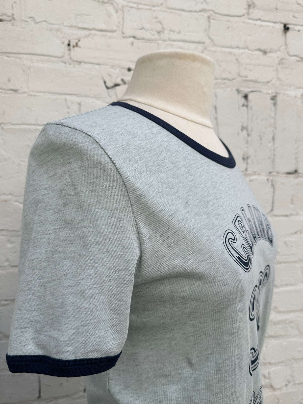 Celine Light  Blue & Navy Retro Logo T Shirt, M