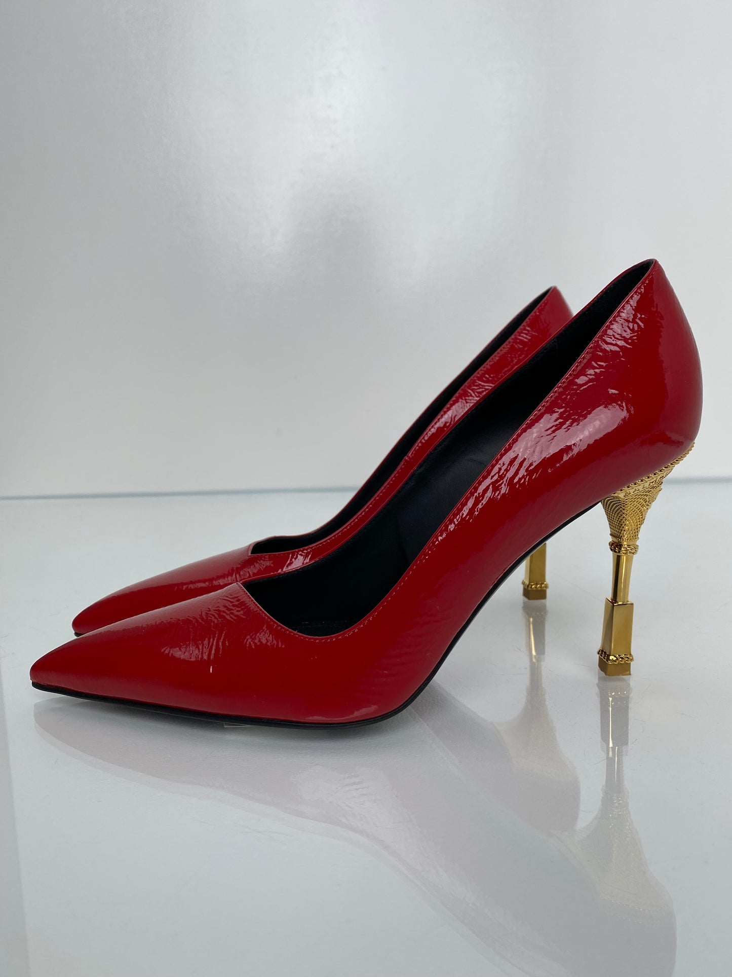 Balmain Red & Gold Closed-Toe Pumps, 37