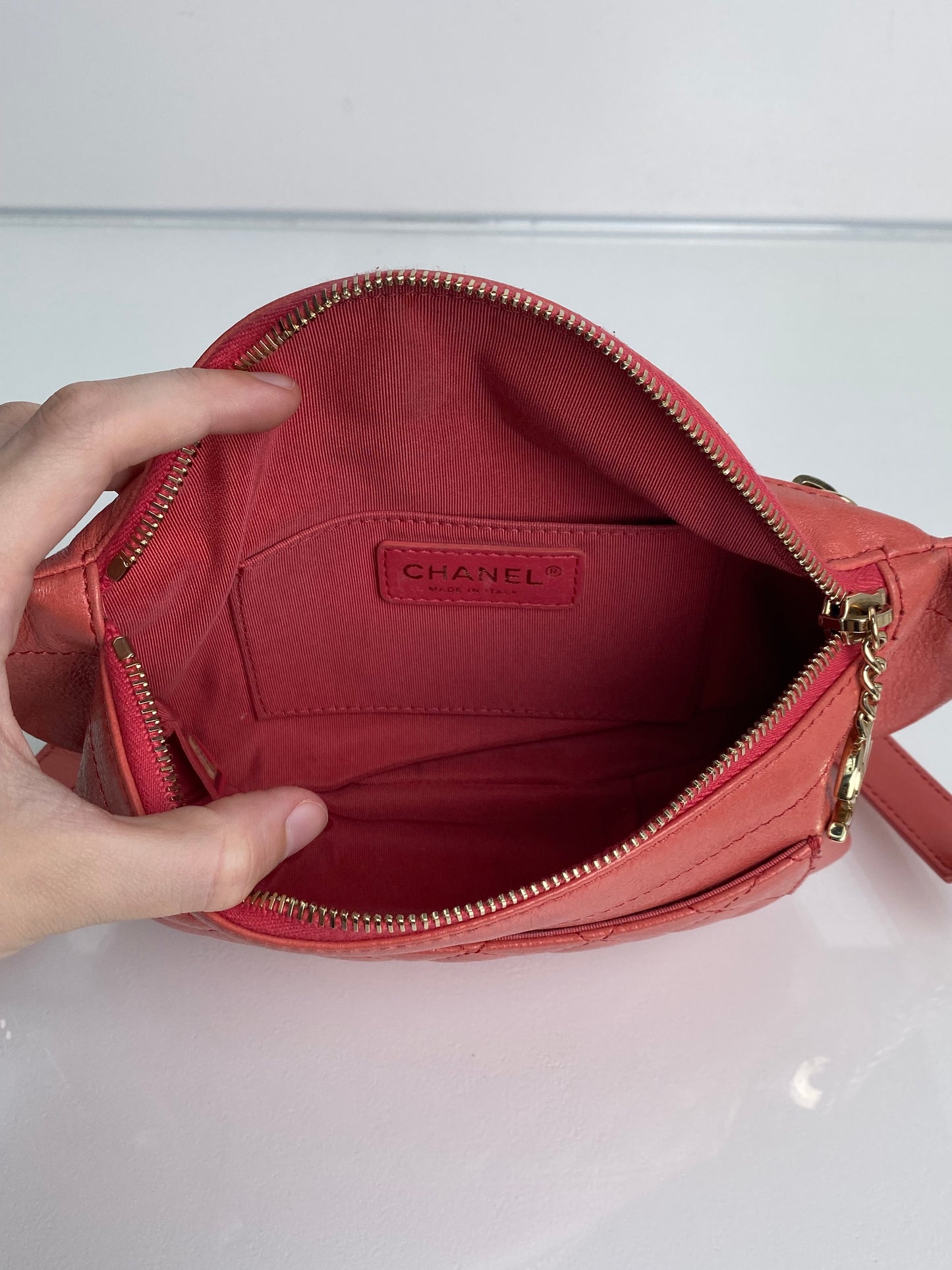 Chanel Pink Crumpled Glazed Lambskin Quilted Waist Bag GHW #25