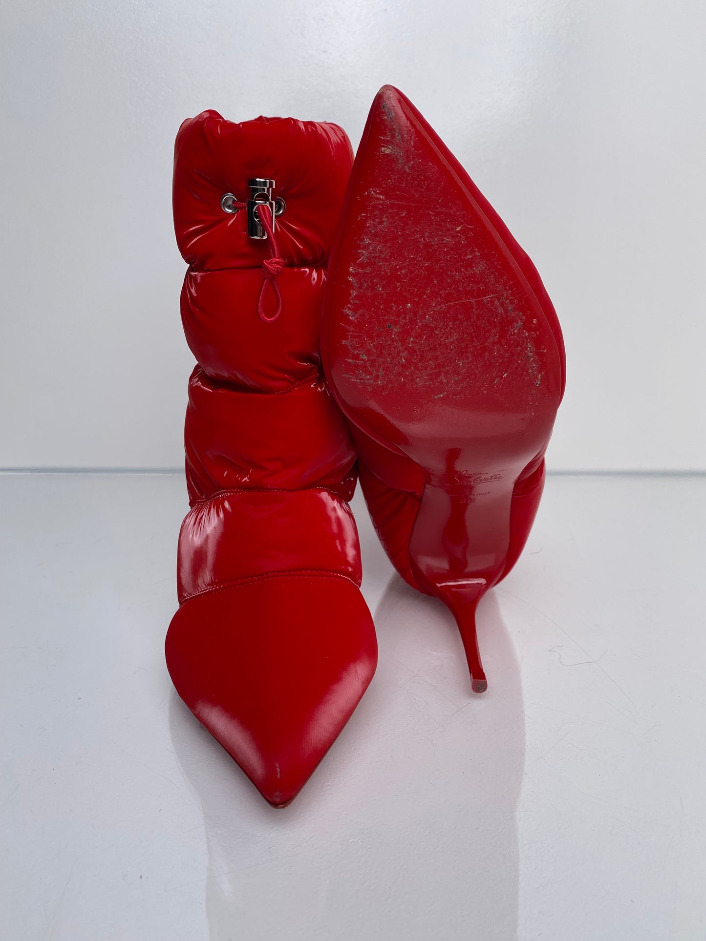Christian Louboutin Red Puffer Heeled Booties, 39