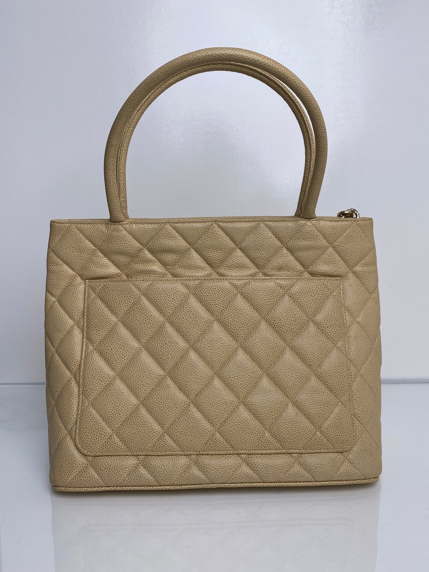 Chanel Beige Medallion Tote Medium Caviar GHW #07