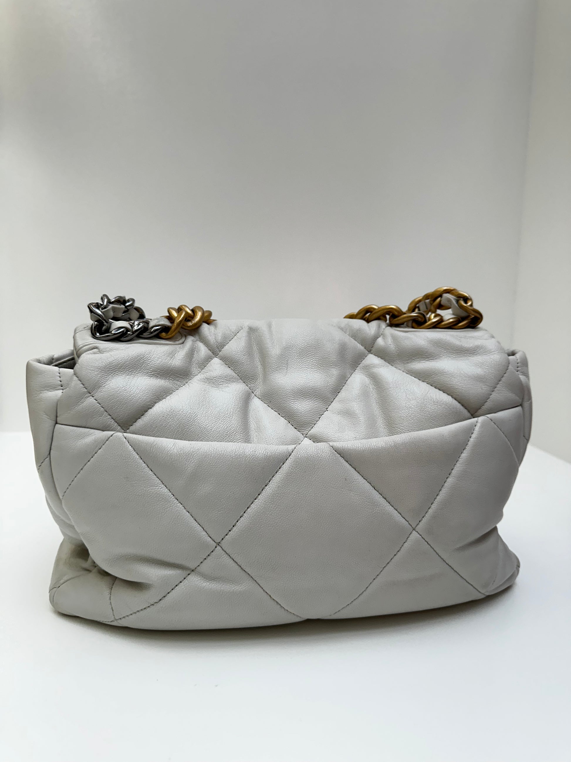 Chanel 19 large flap bag white hot sale