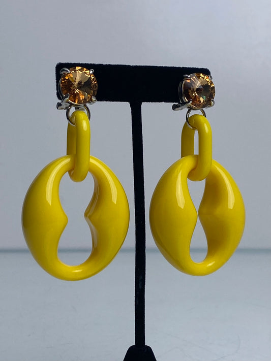 Prada Silver Tone & Yellow Acrylic Chain Earrings