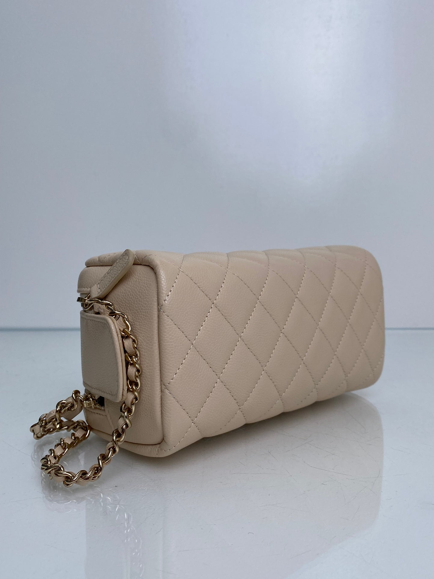 Chanel Beige CC Calfskin Quilted Cosmetic Pouch LGHW