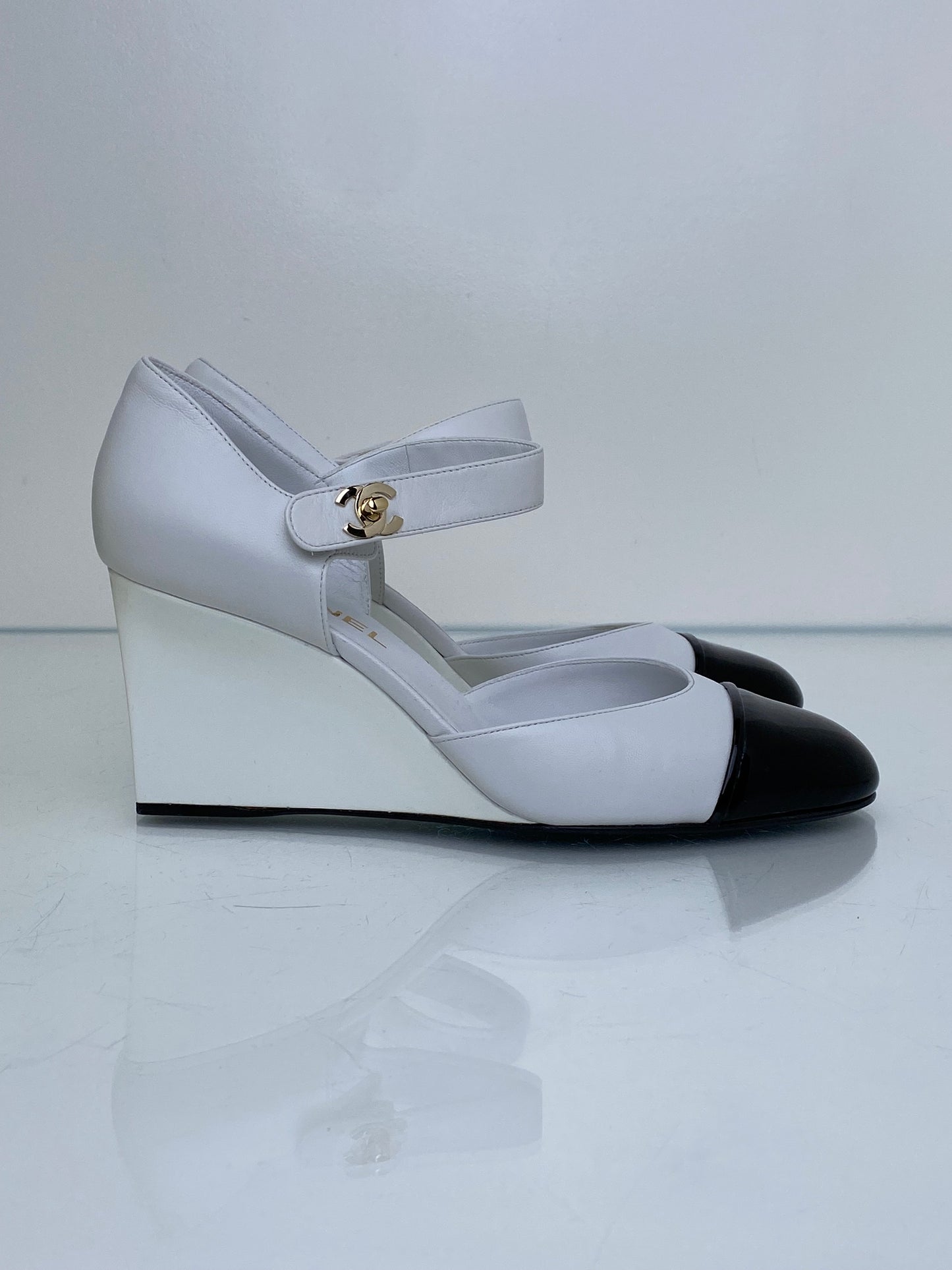 Chanel Black & White Mary Jane CC Wedges, 39.5 (Copy)