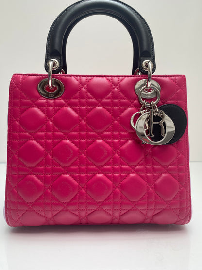 Christian Dior Pink & Black Medium Lady Dior Bag SHW
