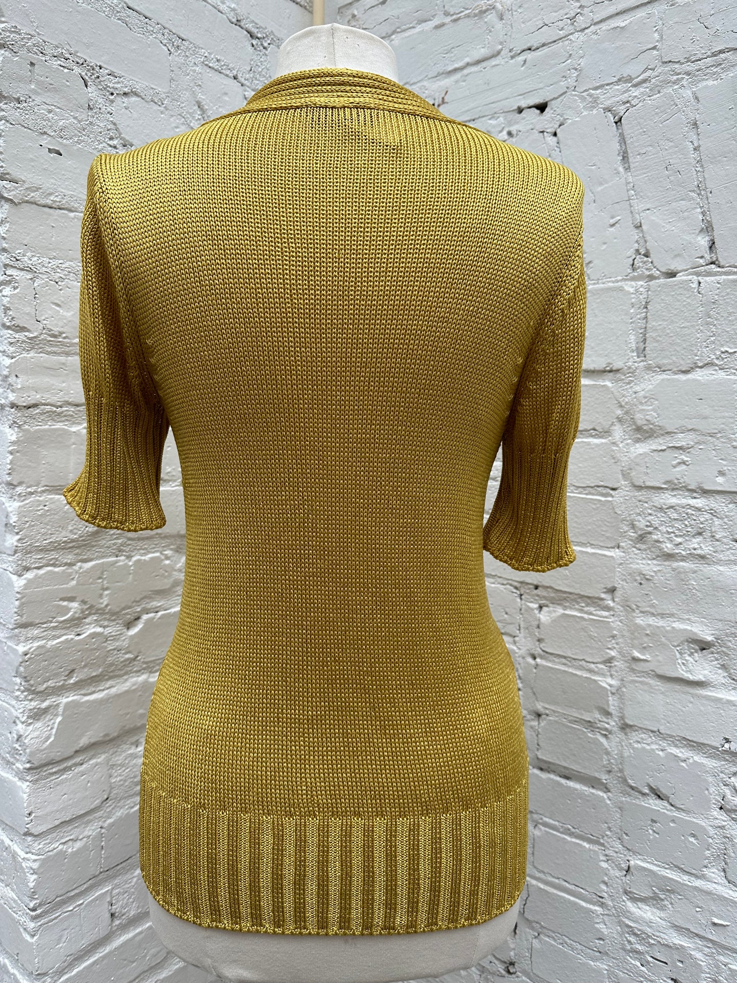 Missoni Metallic Yellow Knit Short Sleeve Cardigan, 44