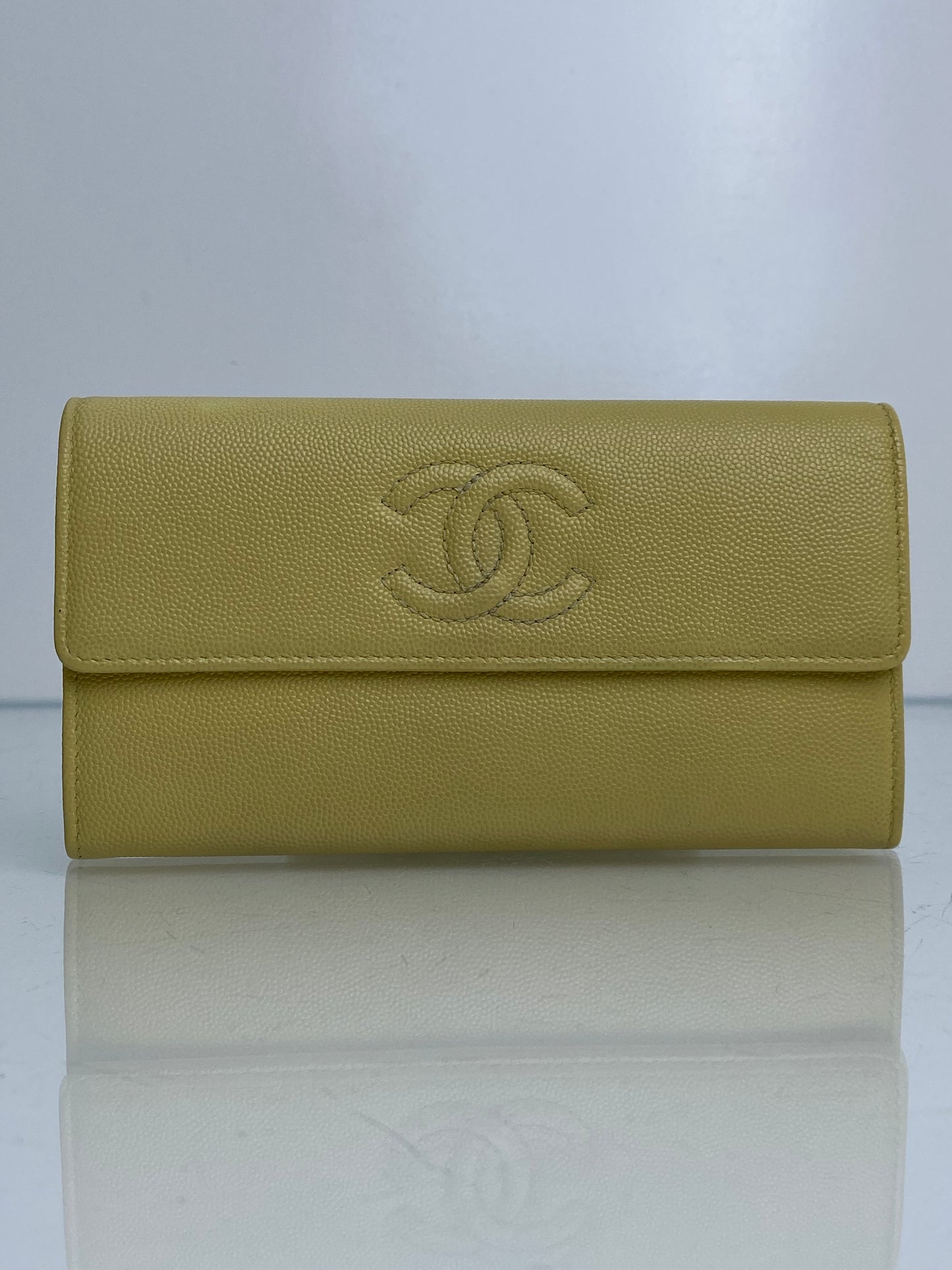 Chanel Vintage Timeless CC Yellow Cavair Wallet GHW #02