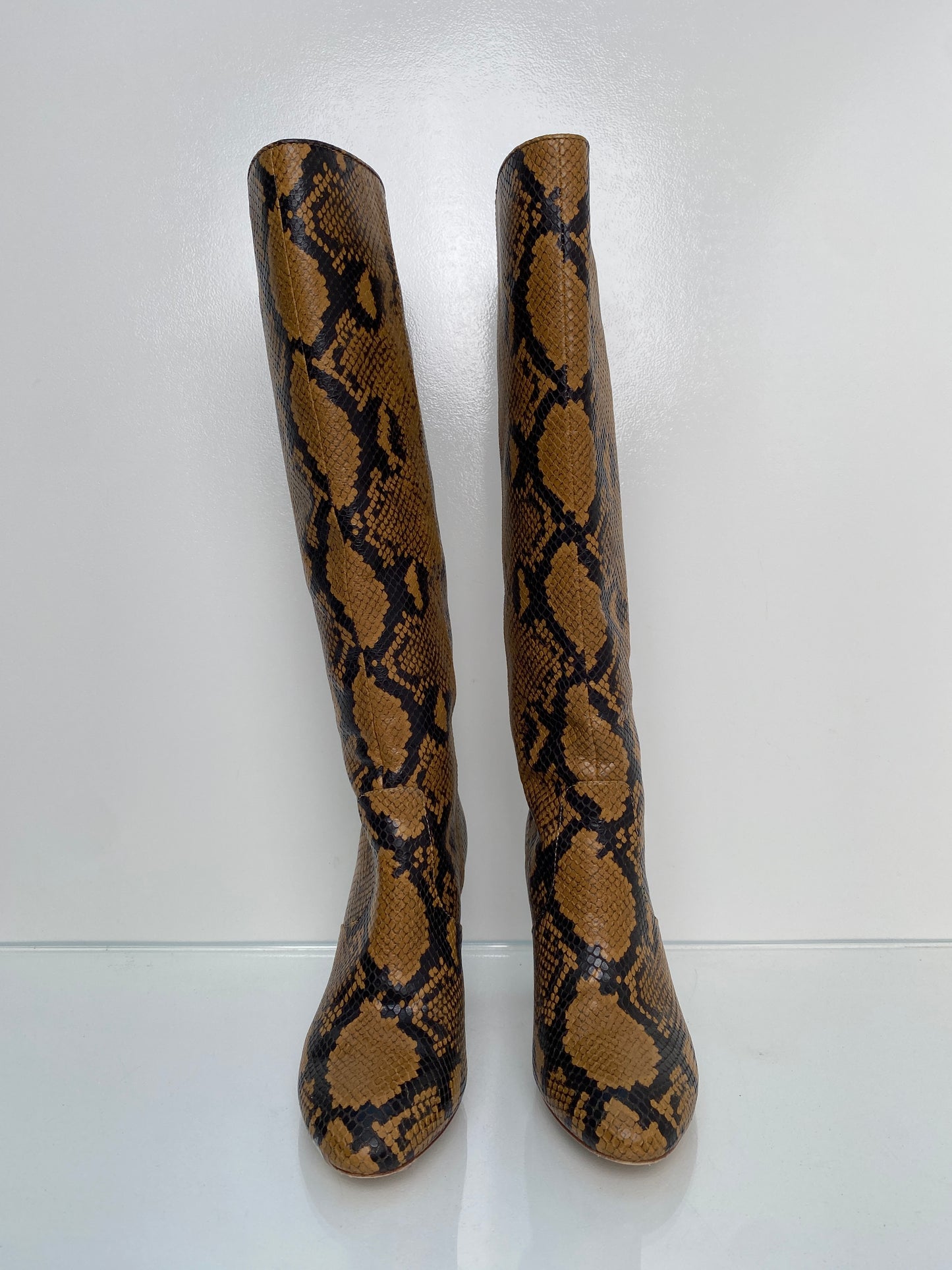 Loeffler Randall Brown & Black Snakeprint Tall Boots, 5