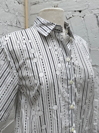 Dolce & Gabbana White & Black Stripe & Dot Button Up Top, 42