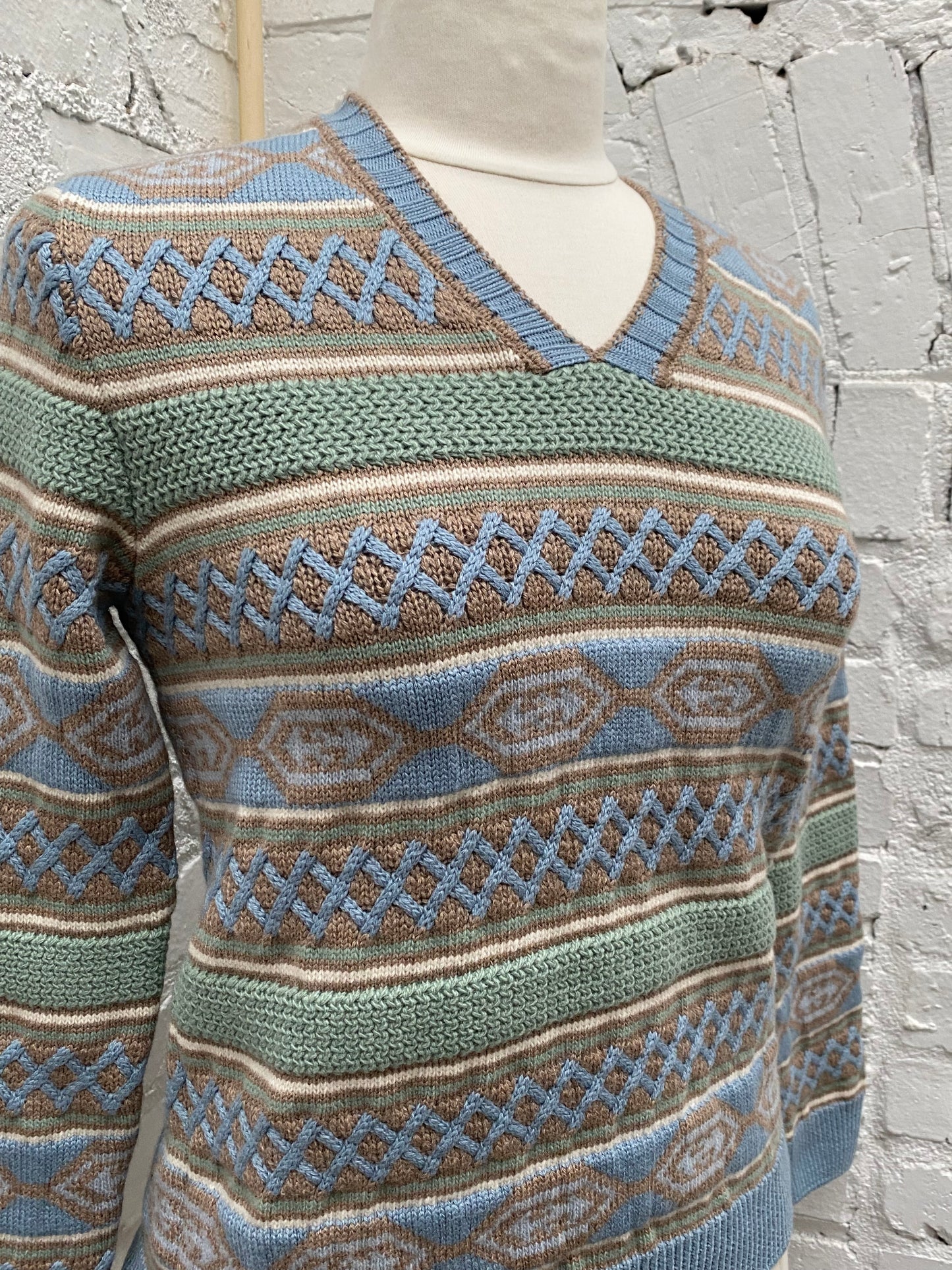 Gucci Kids Green/Blue/Tan GG Striped Pullover, 10Y