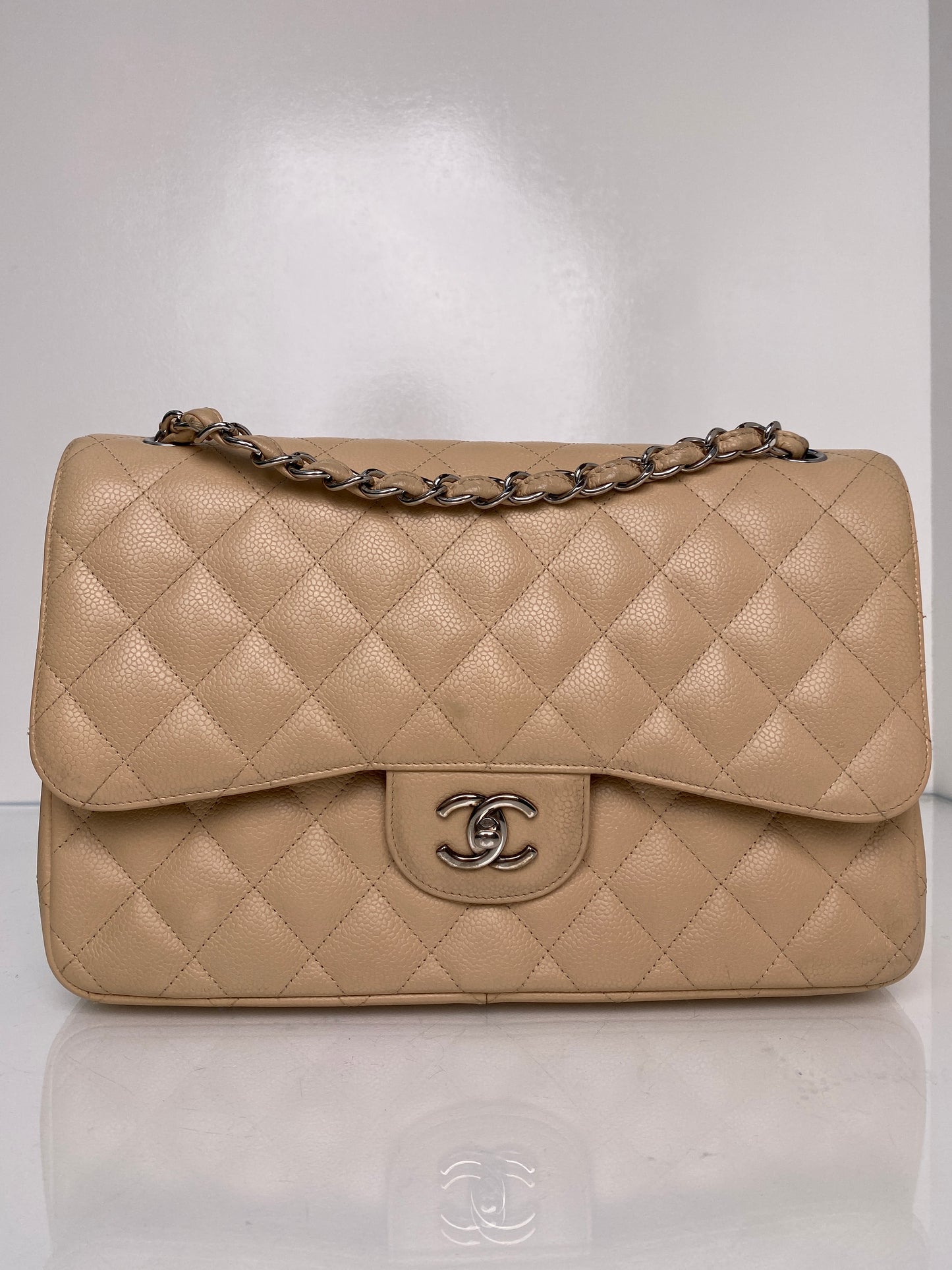 Chanel Jumbo Double Flap Beige Caviar SHW