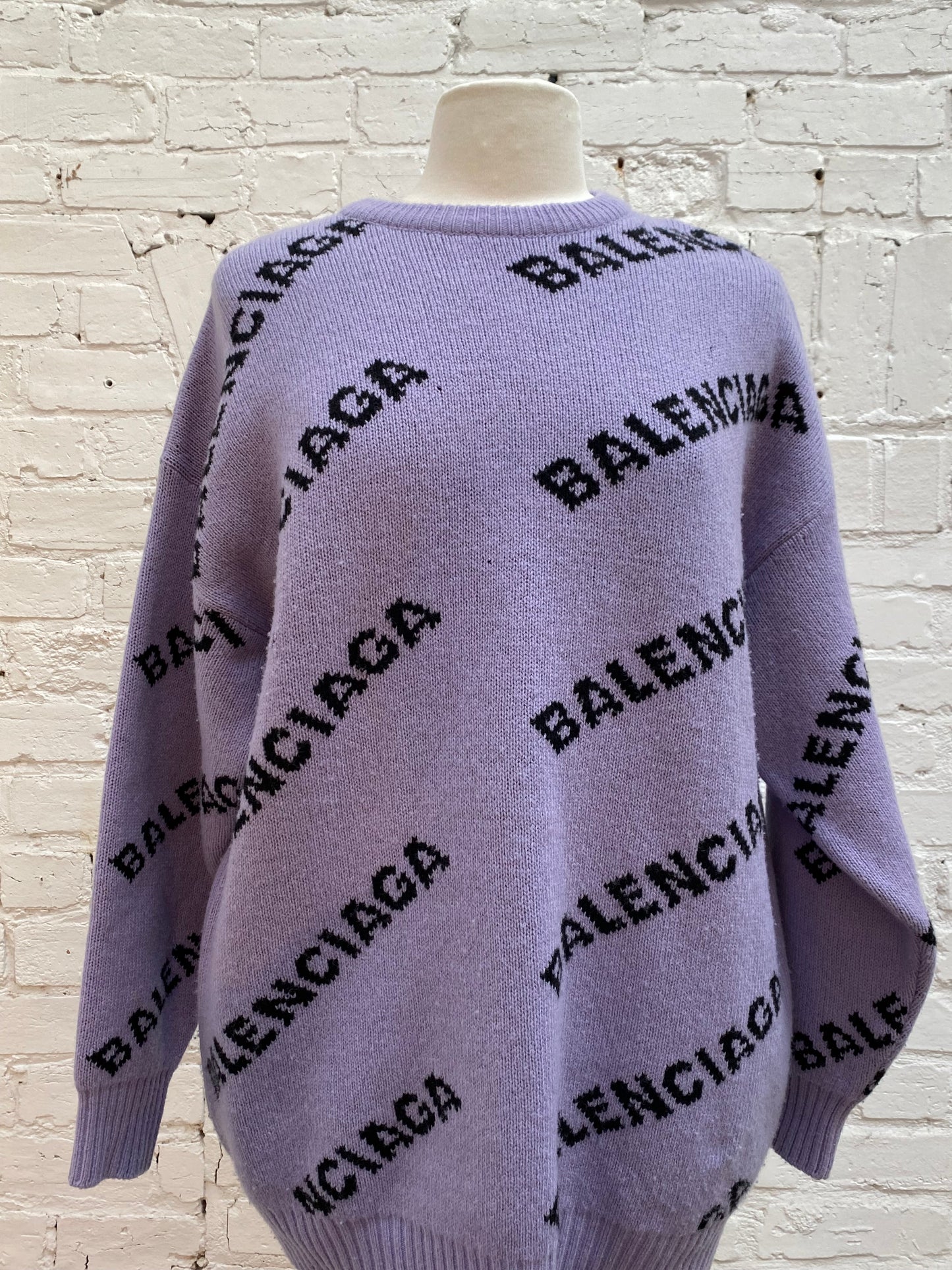 BALENCIAGA Purple & Black Allover Logo Sweater, L (As Is)