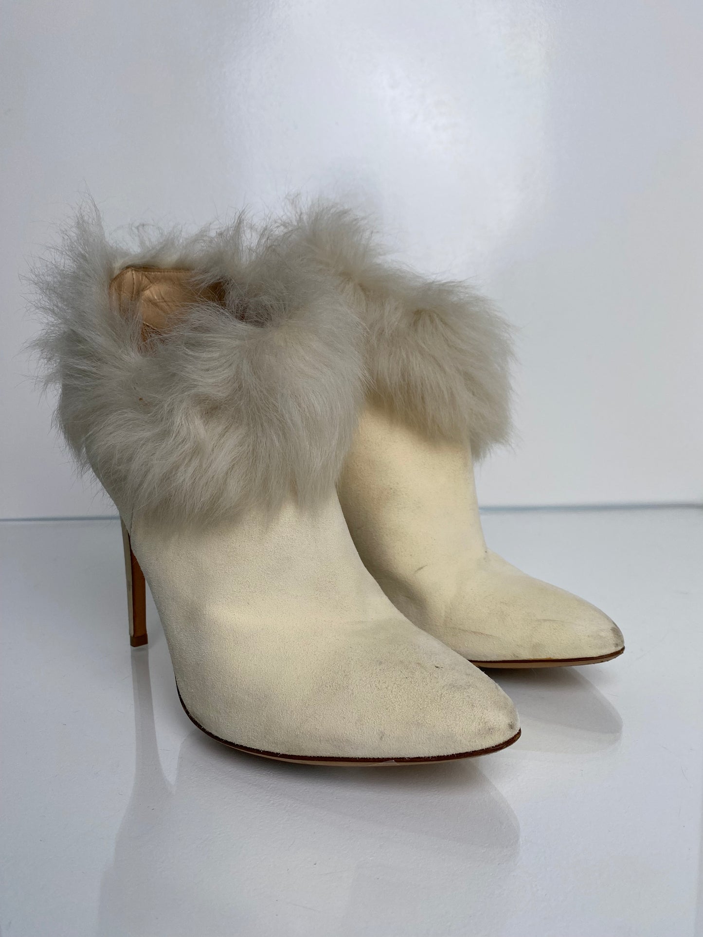 Ralph Lauren Cream Suede & Furry Heels, 38.5