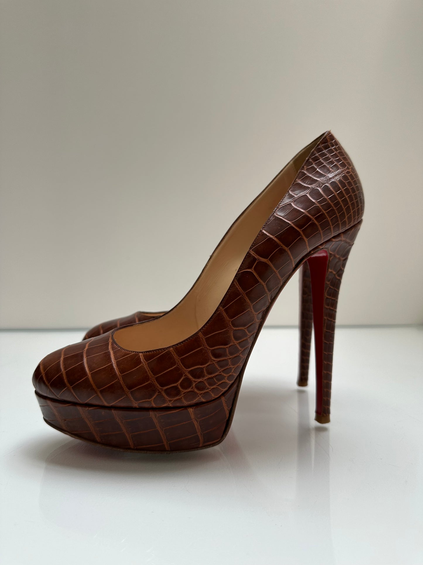 Christian Louboutin Brown Croc Embossed Heels, 39