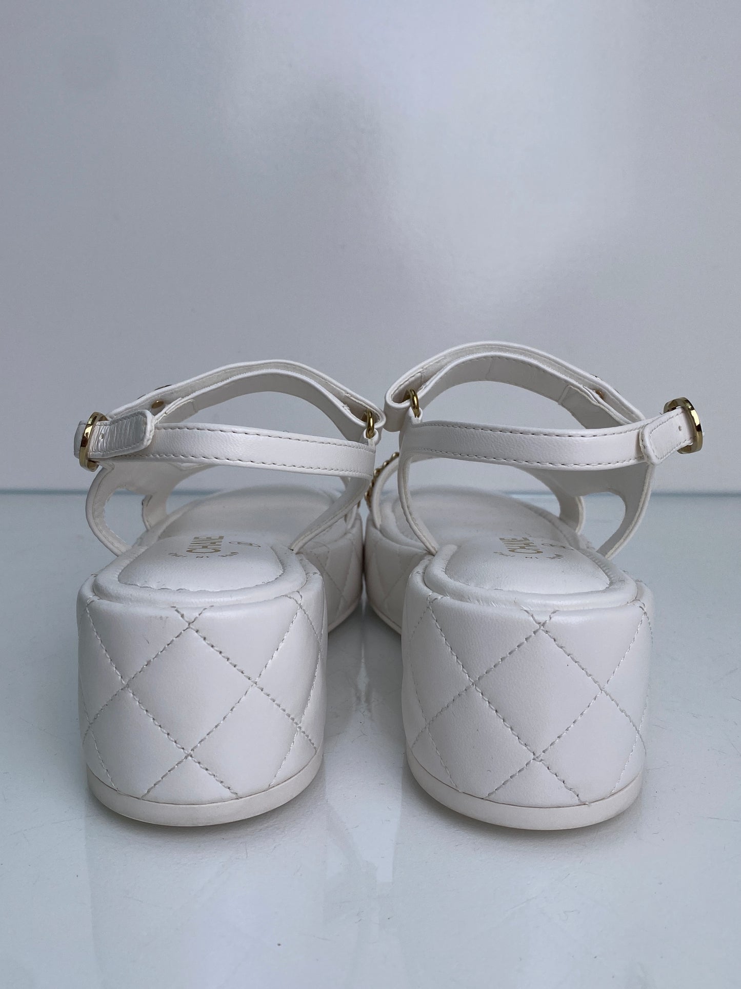 Chanel White CC Chain Platform Sandals, 38.5
