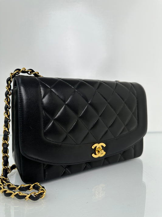 Chanel Vintage Diana Black Lambskin Flap Bag GHW