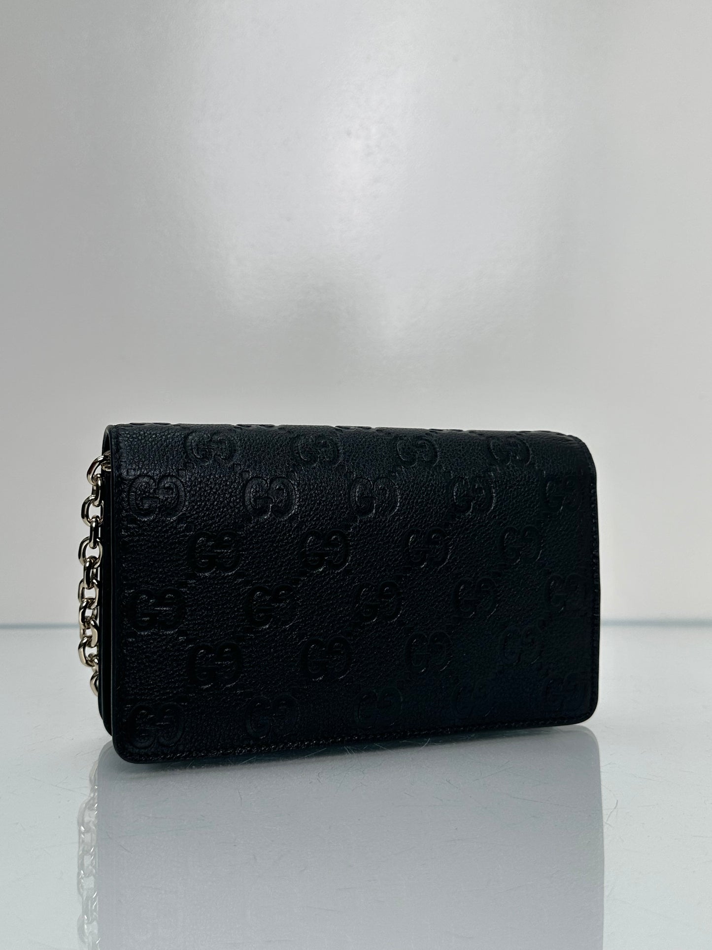 Gucci Black GG Emblem Wallet On Chain Crossbody Bag GHW